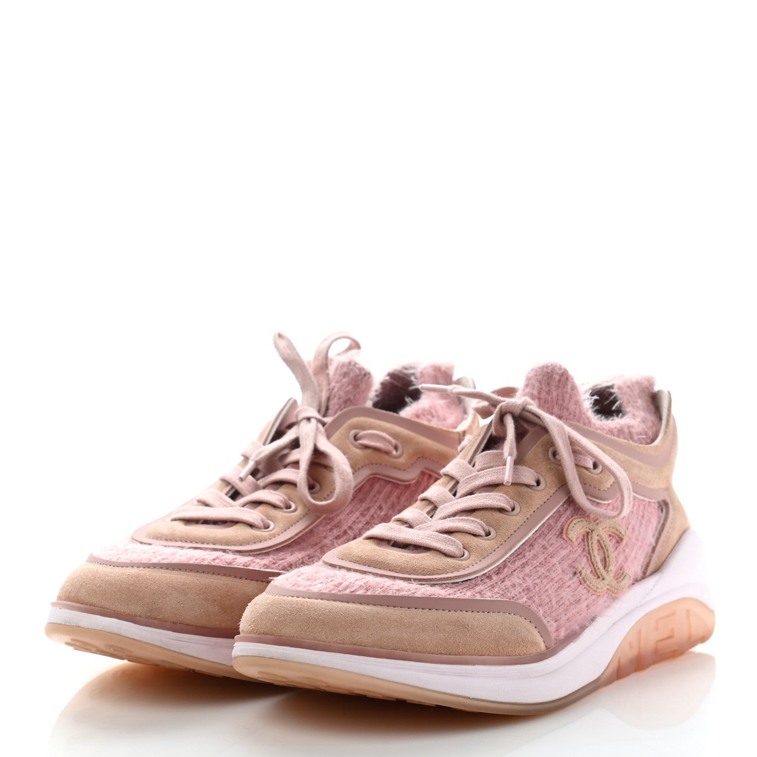Chanel Suede Calfskin Stretch Fabric CC Sneakers 39.5 Pink 3 of 11