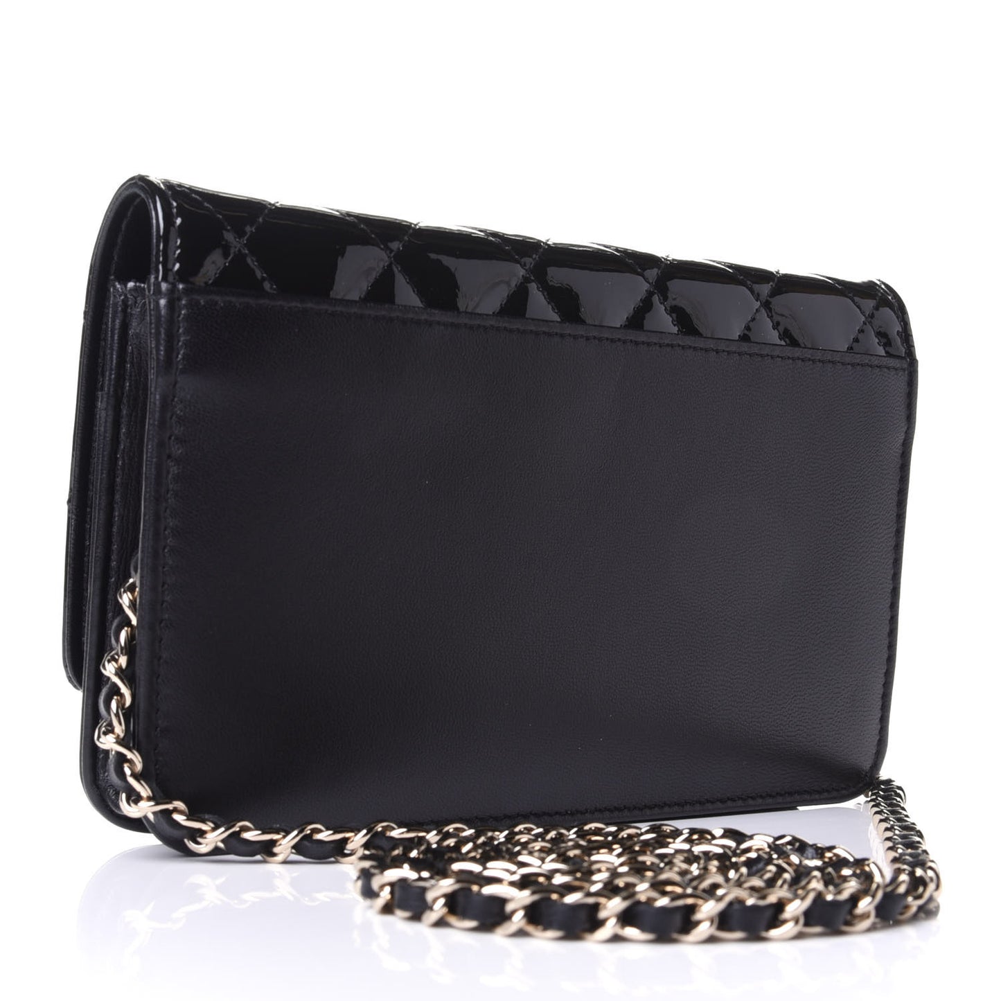Patent Quilted Wallet On Chain WOC Black
