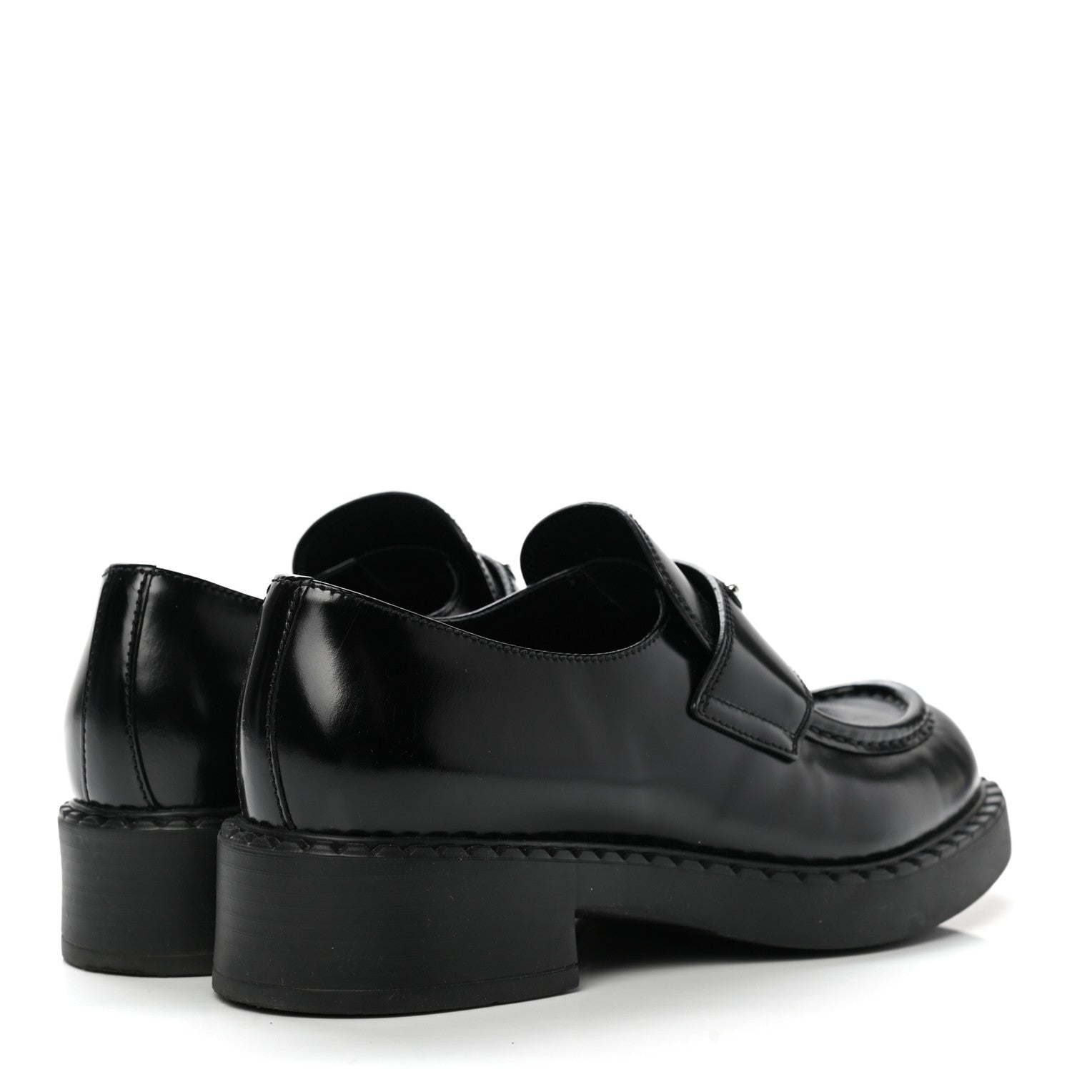 Prada Spazzolato Metal Triangle Logo 50mm Loafers 39 Black 4 of 8