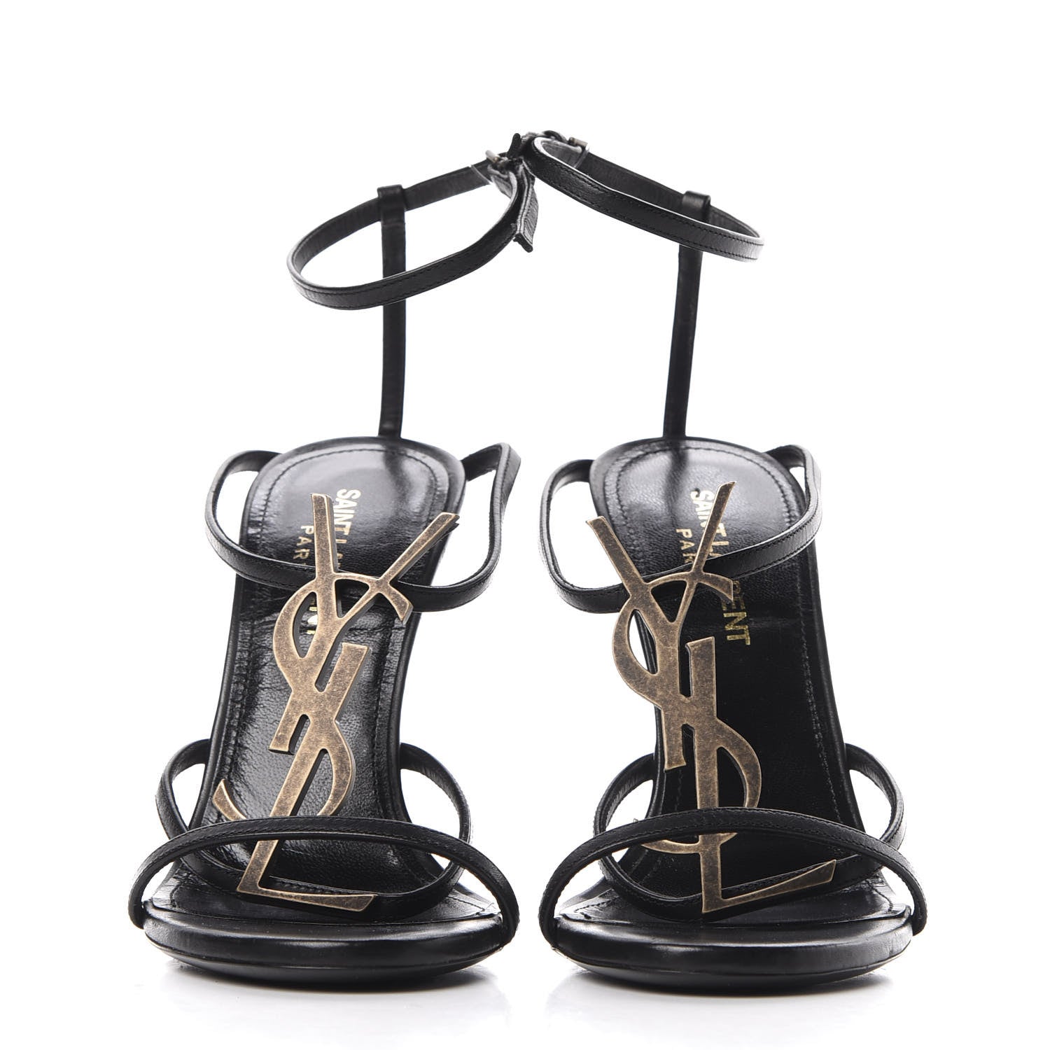 Saint Laurent Calfskin Cassandra Palm Logo 110 Ankle Strap Sandals 36 Black 2 of 7