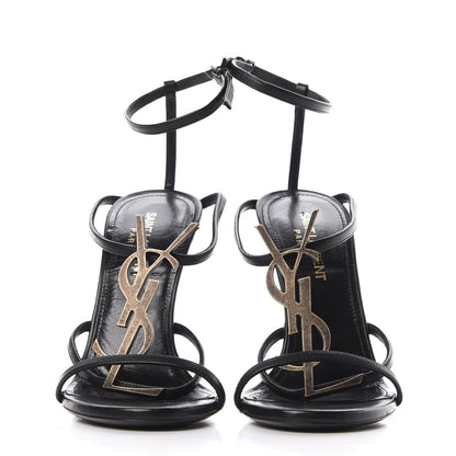 Saint Laurent Calfskin Cassandra Palm Logo 110 Ankle Strap Sandals 36 Black 2 of 7
