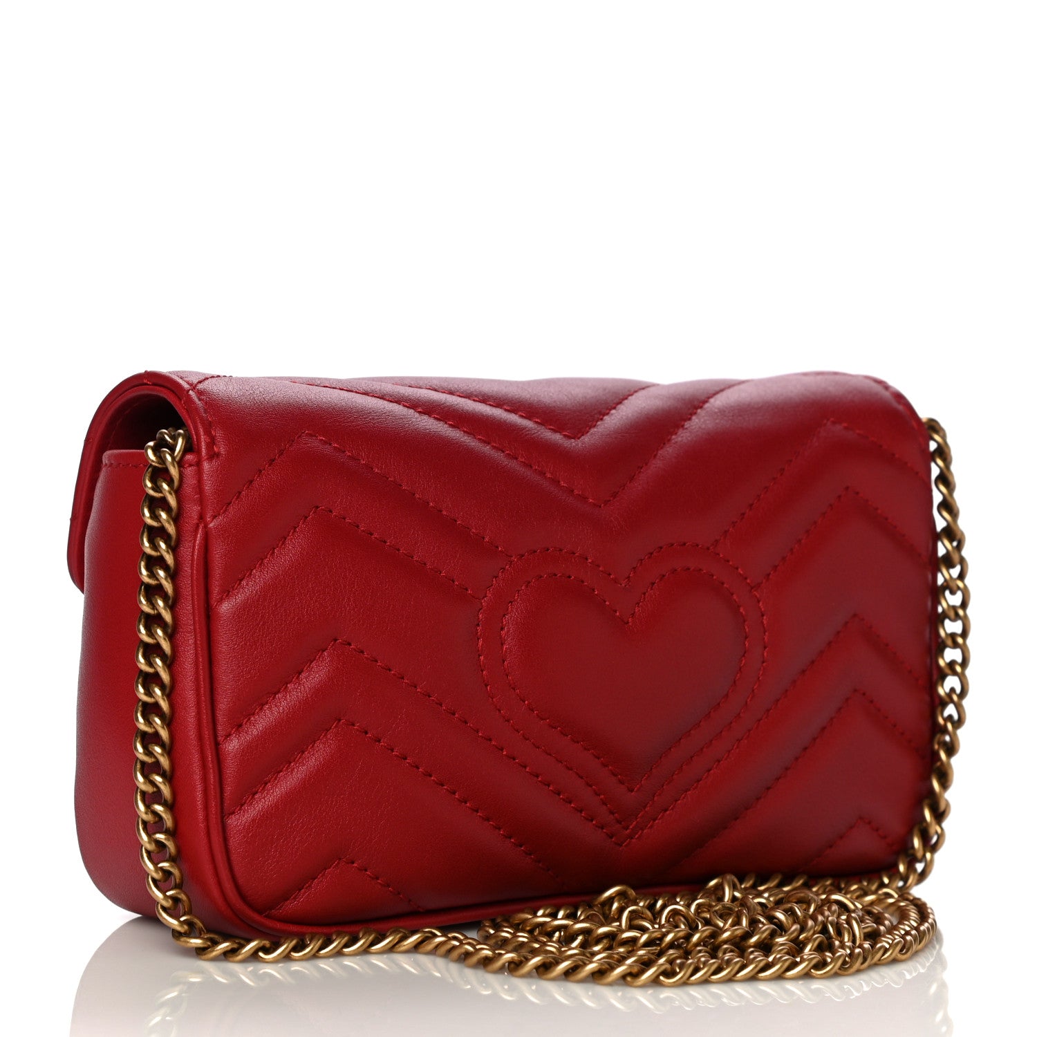 Gucci Calfskin Matelasse Super Mini GG Marmont Shoulder Bag Hibiscus Red 3 of 14