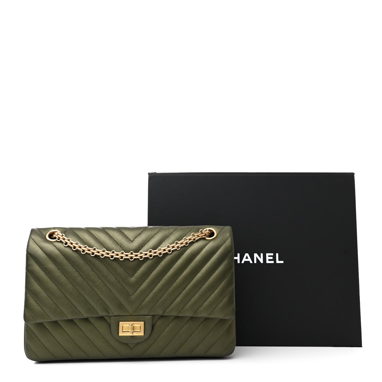 Metallic Calfskin Chevron Quilted 2.55 Reissue 226 Flap Green
