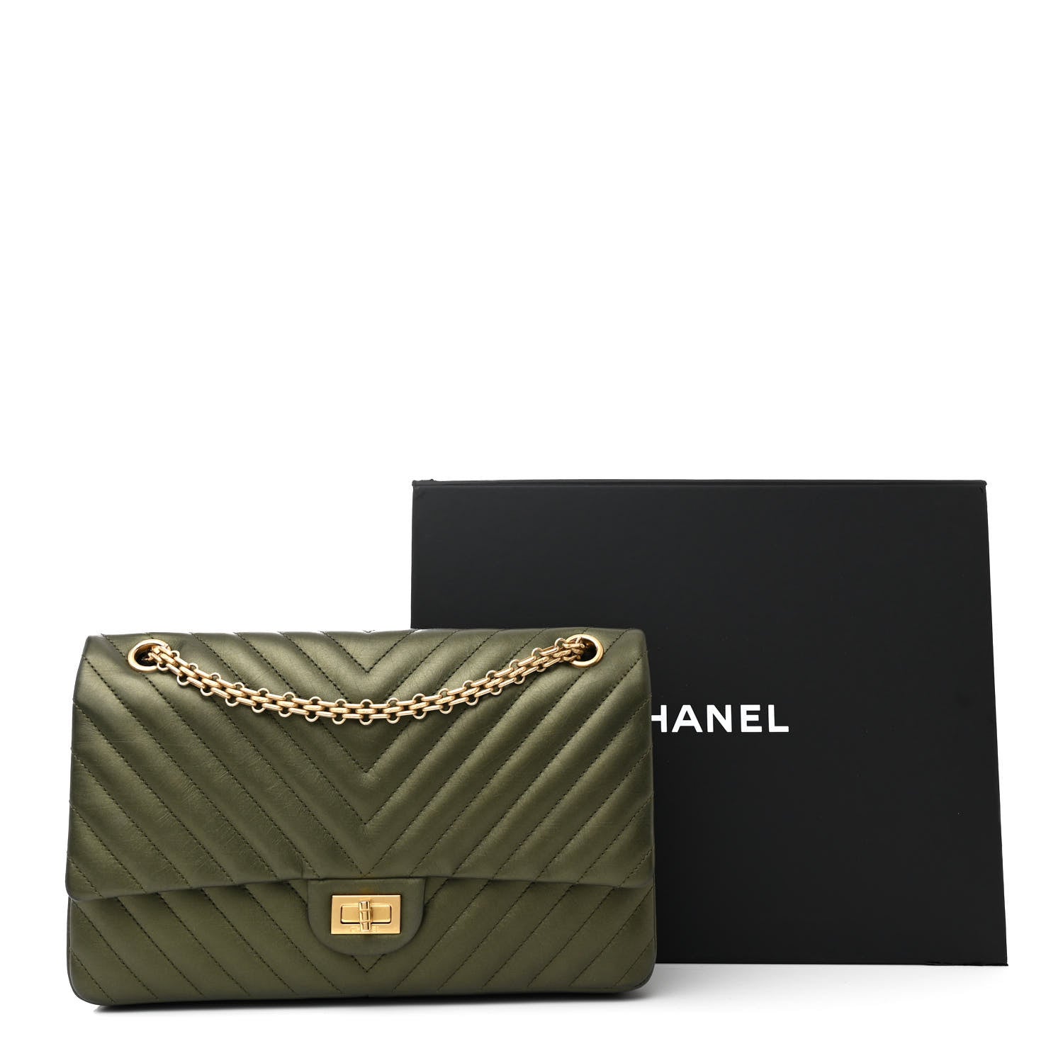 Chanel Metallic Calfskin Chevron Quilted 2.55 Reissue 226 Flap Green 11 of 11