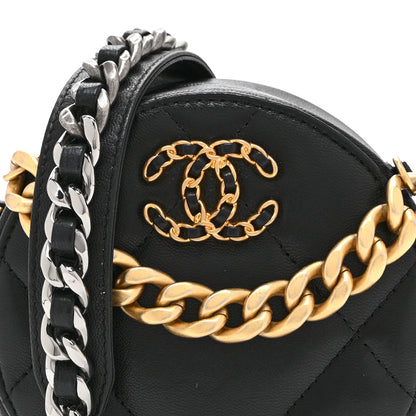 Chanel Shiny Goatskin Quilted Chanel 19 Round Clutch With Chain Black 8 of 10