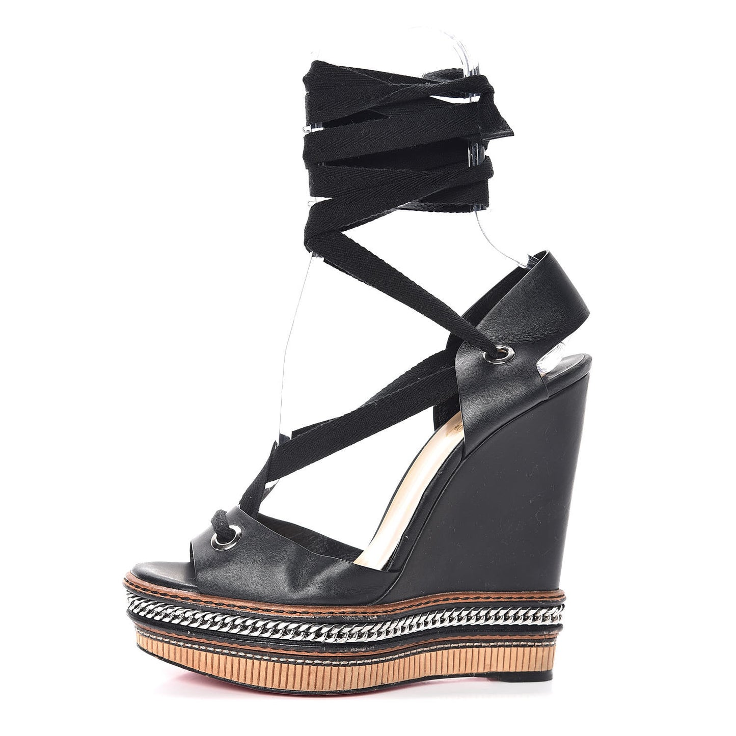 Shiny Calfskin Tribuli 140 Wedge Sandals 40 Black
