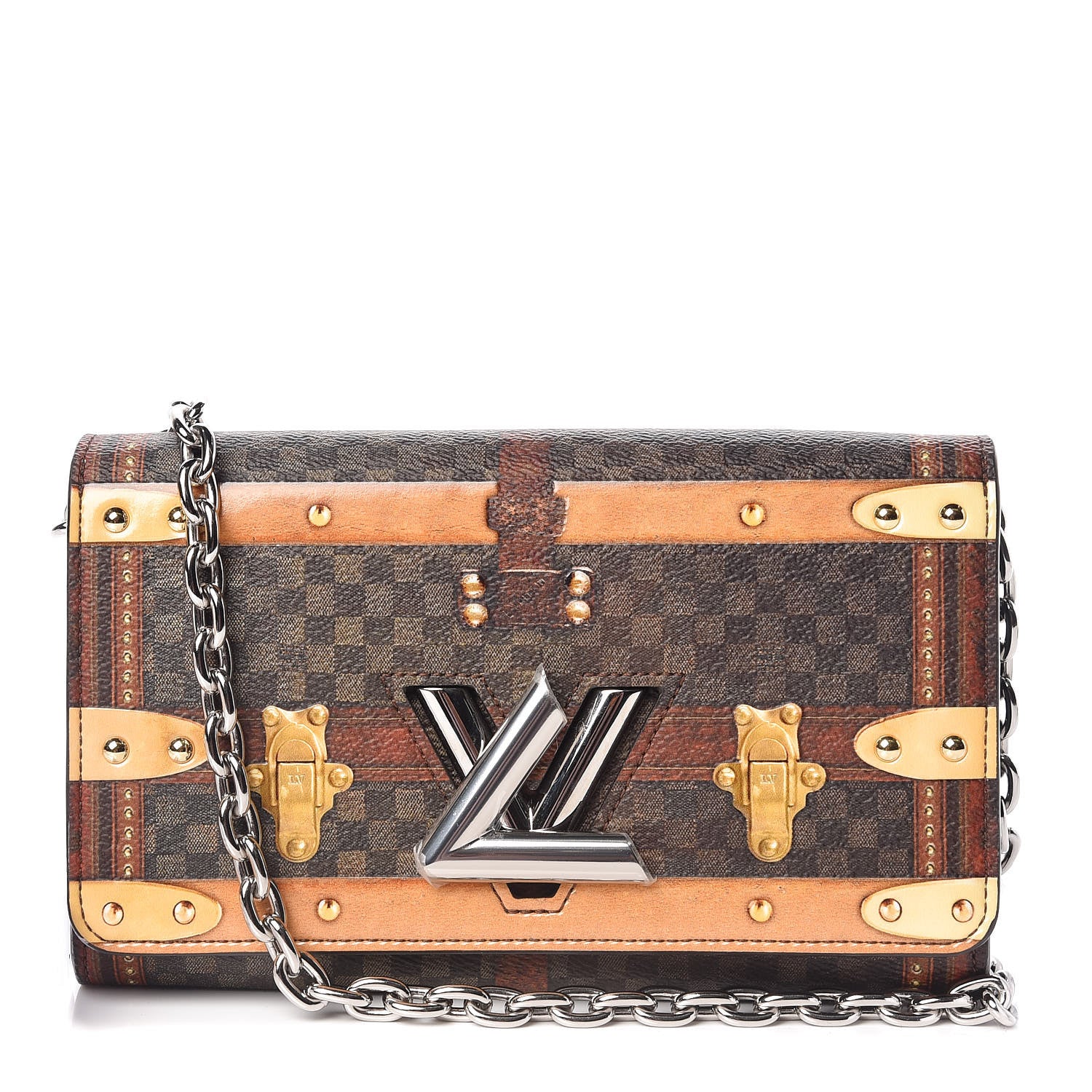 Louis Vuitton Transformed Damier Ebene Time Trunk Twist Chain Wallet 1 of 9