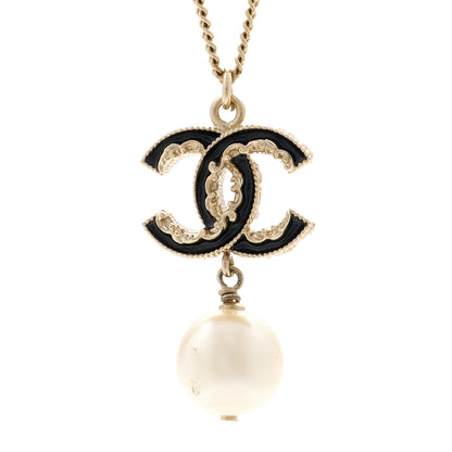 Chanel Enamel Pearl CC Baroque Drop Necklace Black Gold 4 of 6