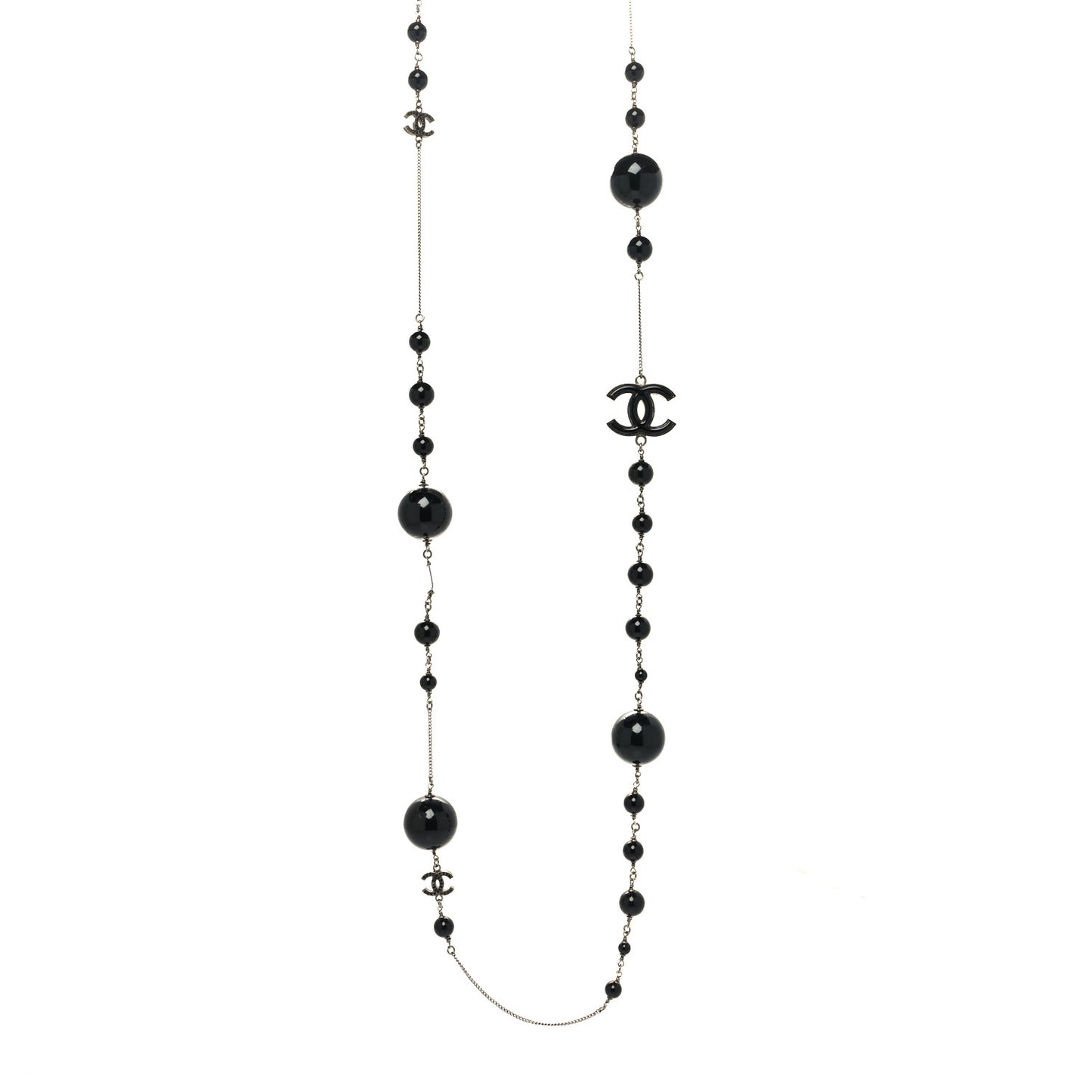 Ruthenium Bead Crystal Necklace Black