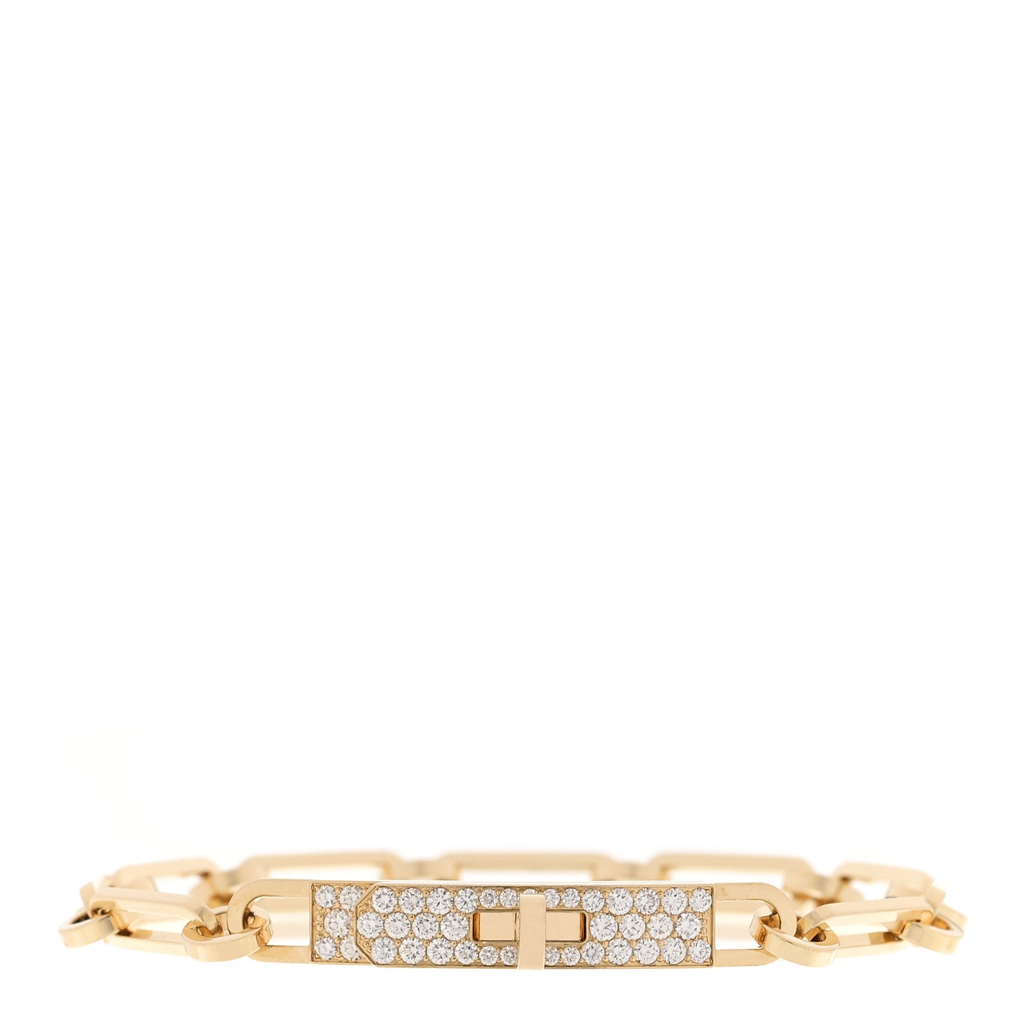 Hermes 18K Yellow Gold Diamond Pave PM Kelly Chaine Bracelet ST 1 of 4