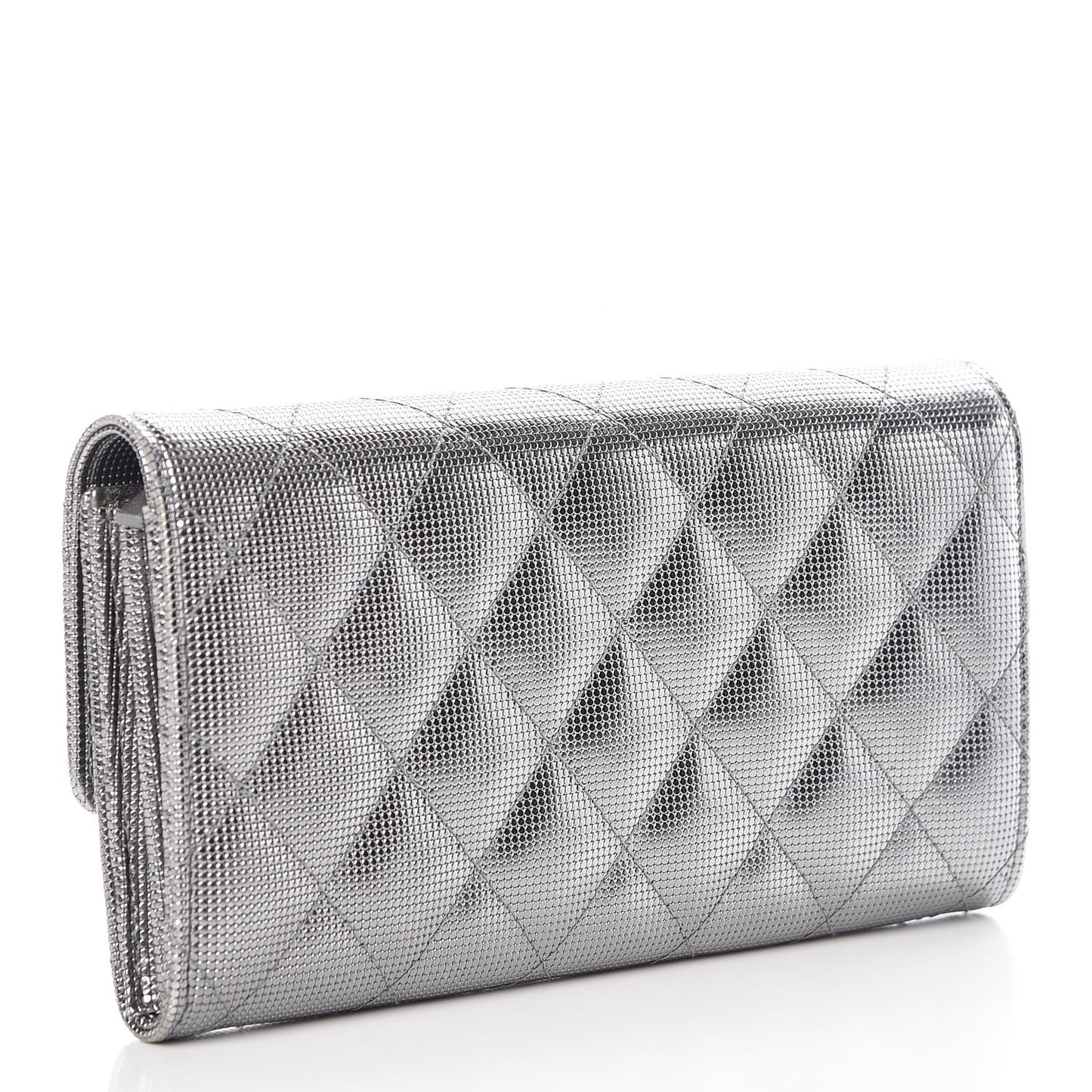 Metallic Calfskin Quilted Pixel Effect Large Flap Wallet Silver