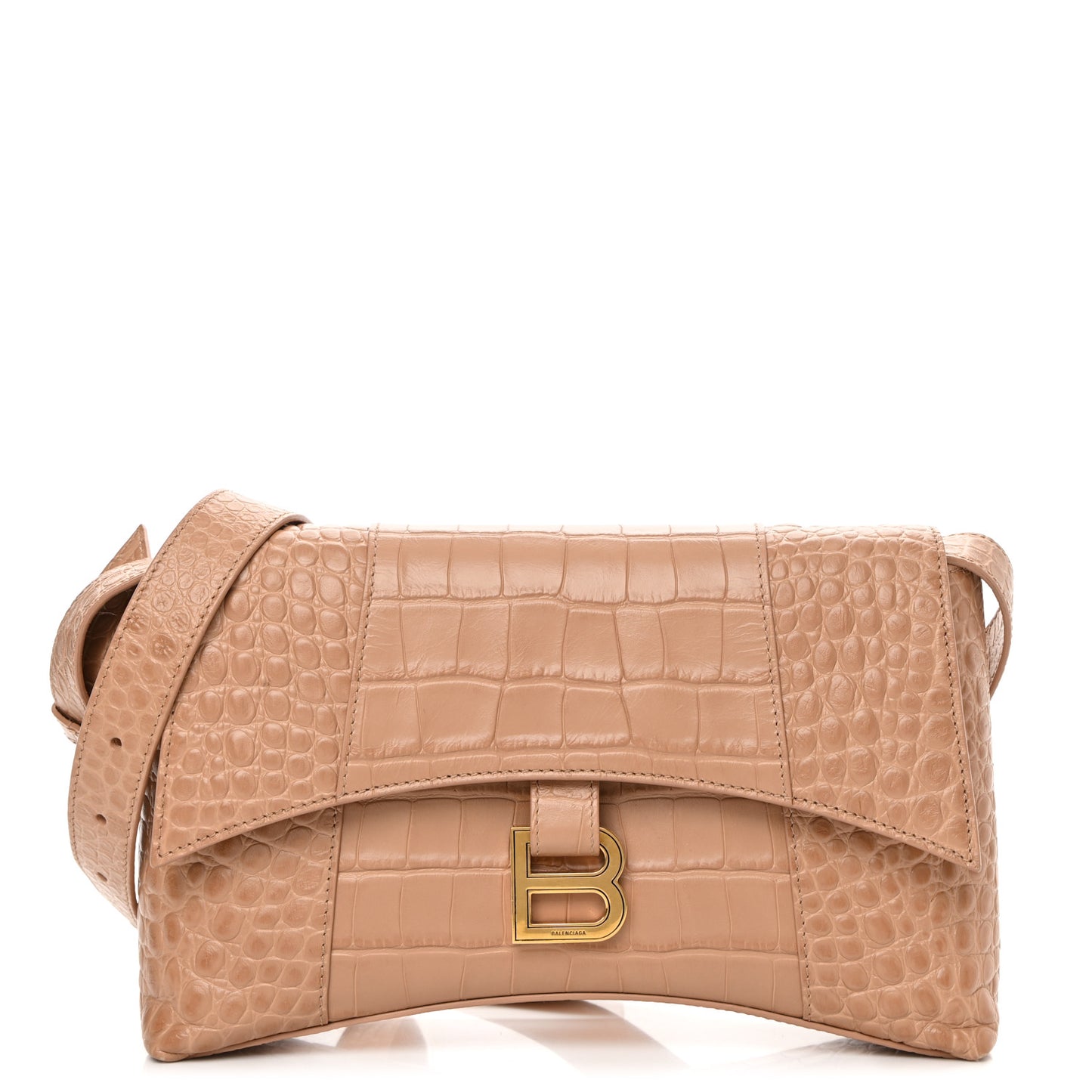 Extra Supple Calfskin Crocodile Embossed XS Downtown Shoulder Bag Nude Beige
