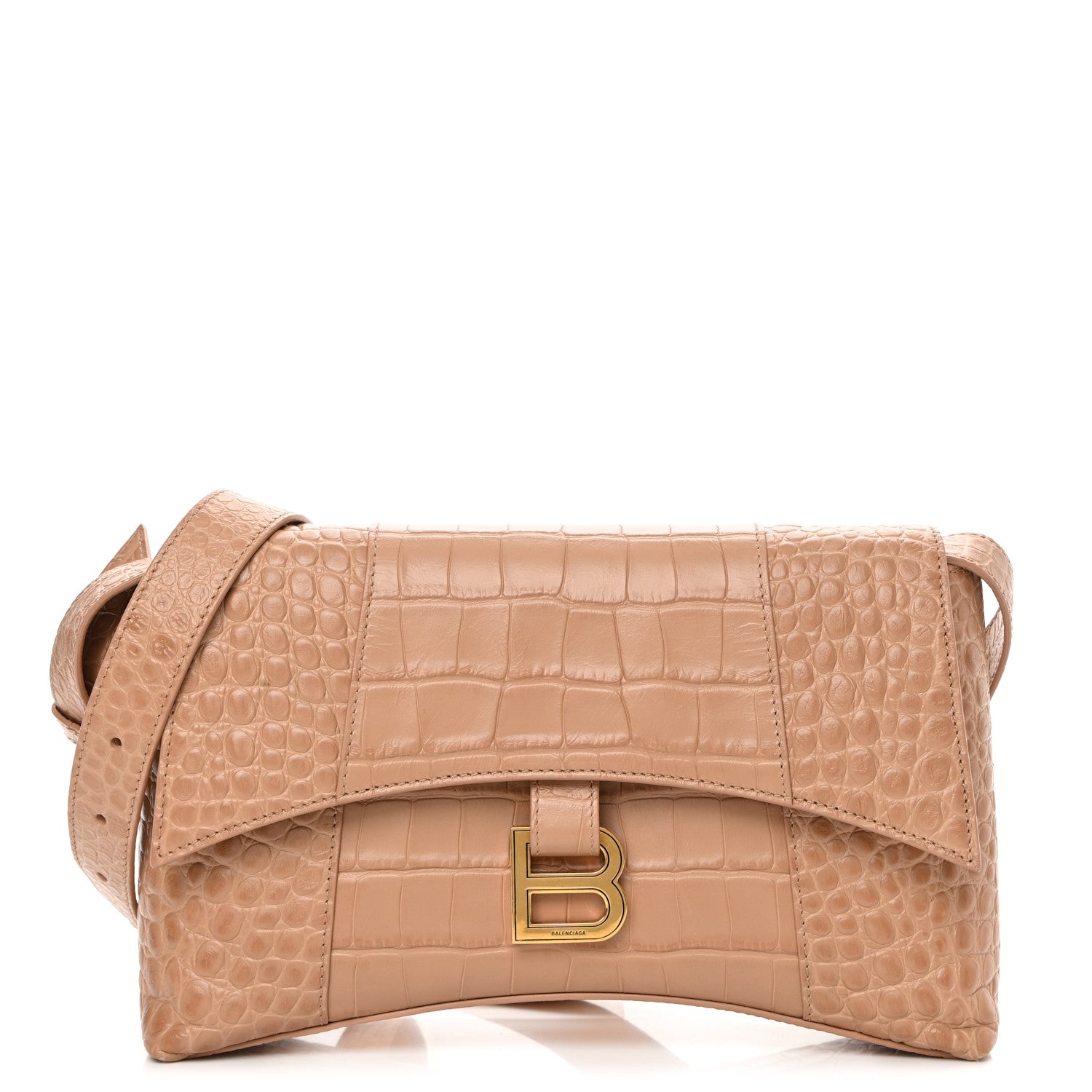 Balenciaga Extra Supple Calfskin Crocodile Embossed XS Downtown Shoulder Bag Nude Beige 1 of 17