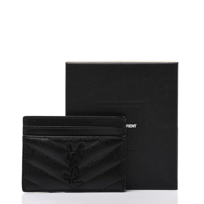Saint Laurent Grain De Poudre Matelasse Chevron Monogram Credit Card Case Black 11 of 11