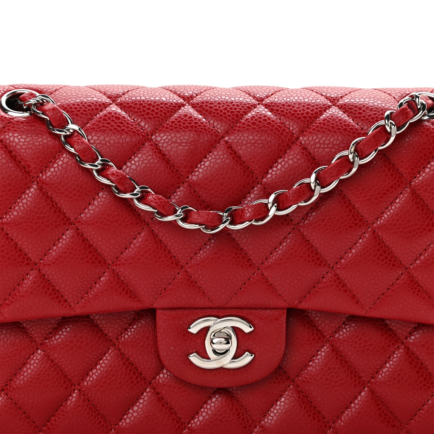 Caviar Quilted Medium Double Flap Red