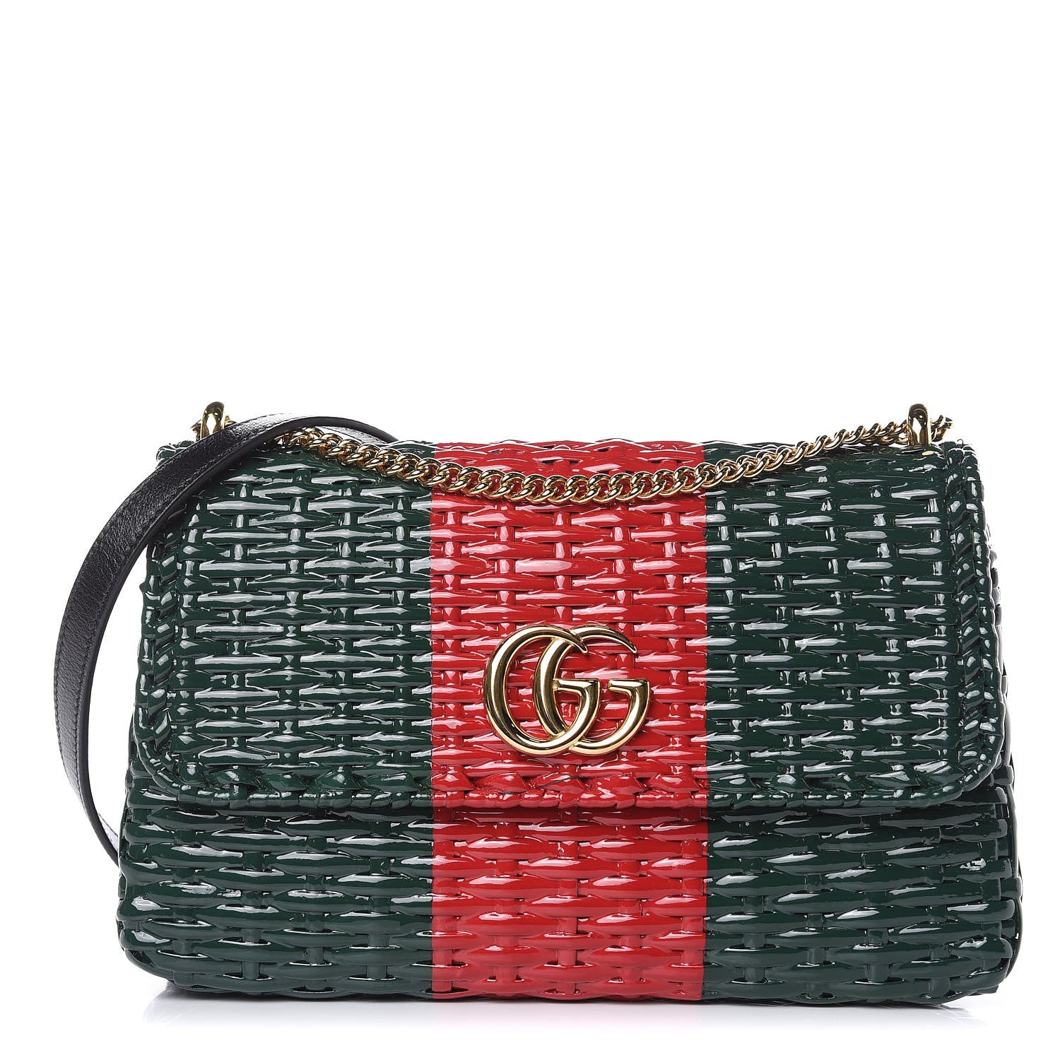 Gucci Glazed Wicker Stripe Small Cestino Shoulder Bag Green 1 of 9