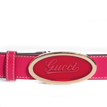 Gucci Leather Script Buckle Belt Bright Pink 90 36 3 of 4