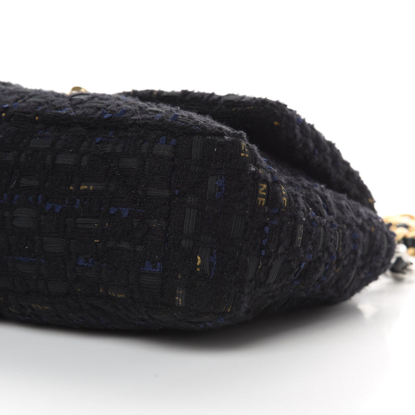 Tweed Quilted Large 19 Flap Black Navy Gold