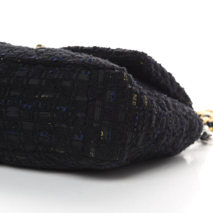 Chanel Tweed Quilted Large 19 Flap Black Navy Gold 10 of 11
