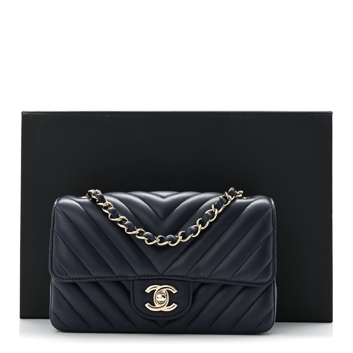 Lambskin Chevron Quilted Mini Rectangular Flap Navy