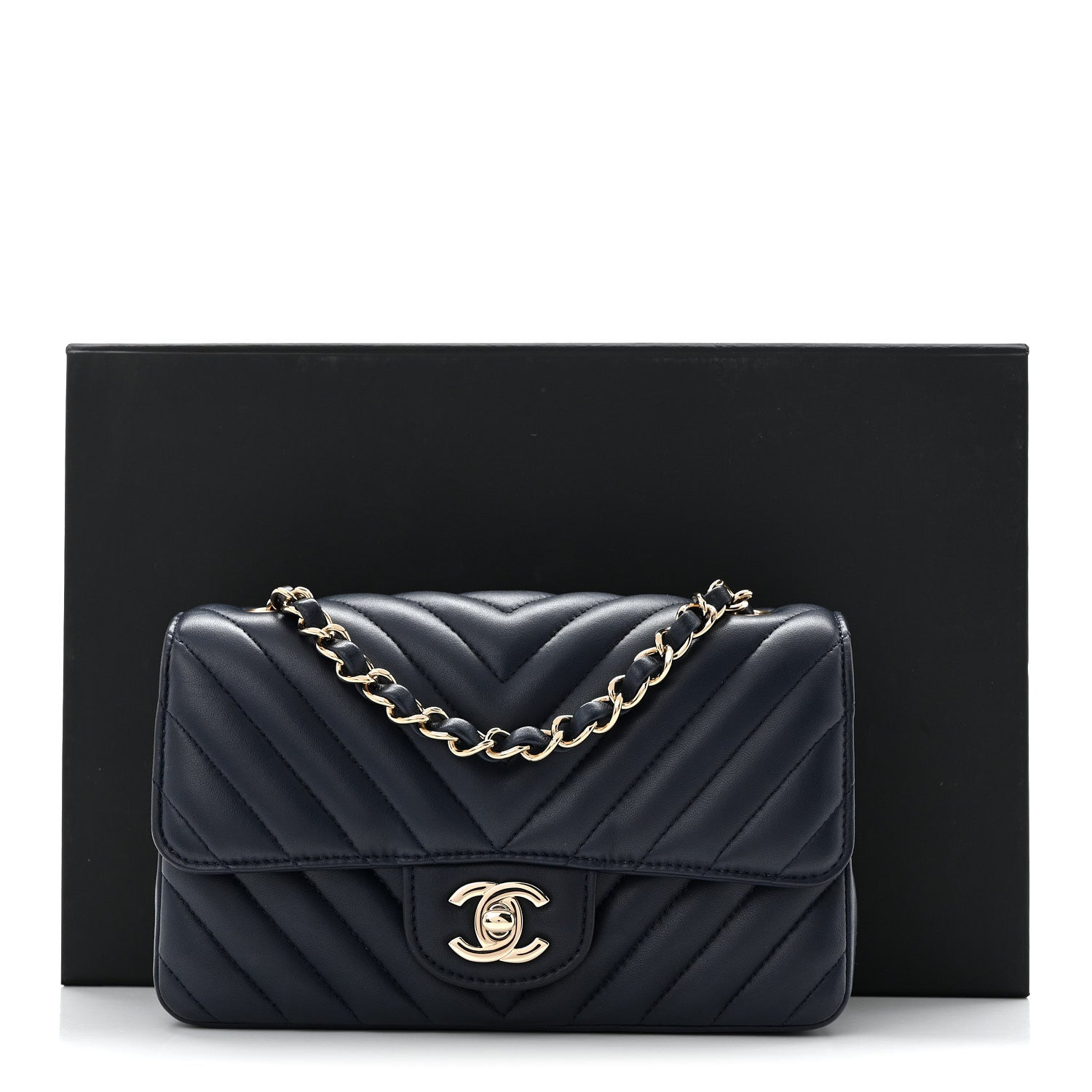 Chanel Lambskin Chevron Quilted Mini Rectangular Flap Navy 11 of 11