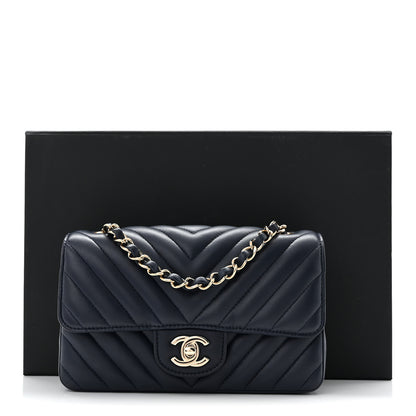 Chanel Lambskin Chevron Quilted Mini Rectangular Flap Navy 11 of 11