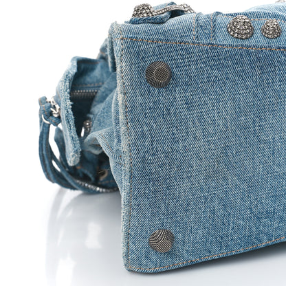 Balenciaga Washed Frayed Denim Crystal Neo Cagole City Handbag Blue 9 of 11