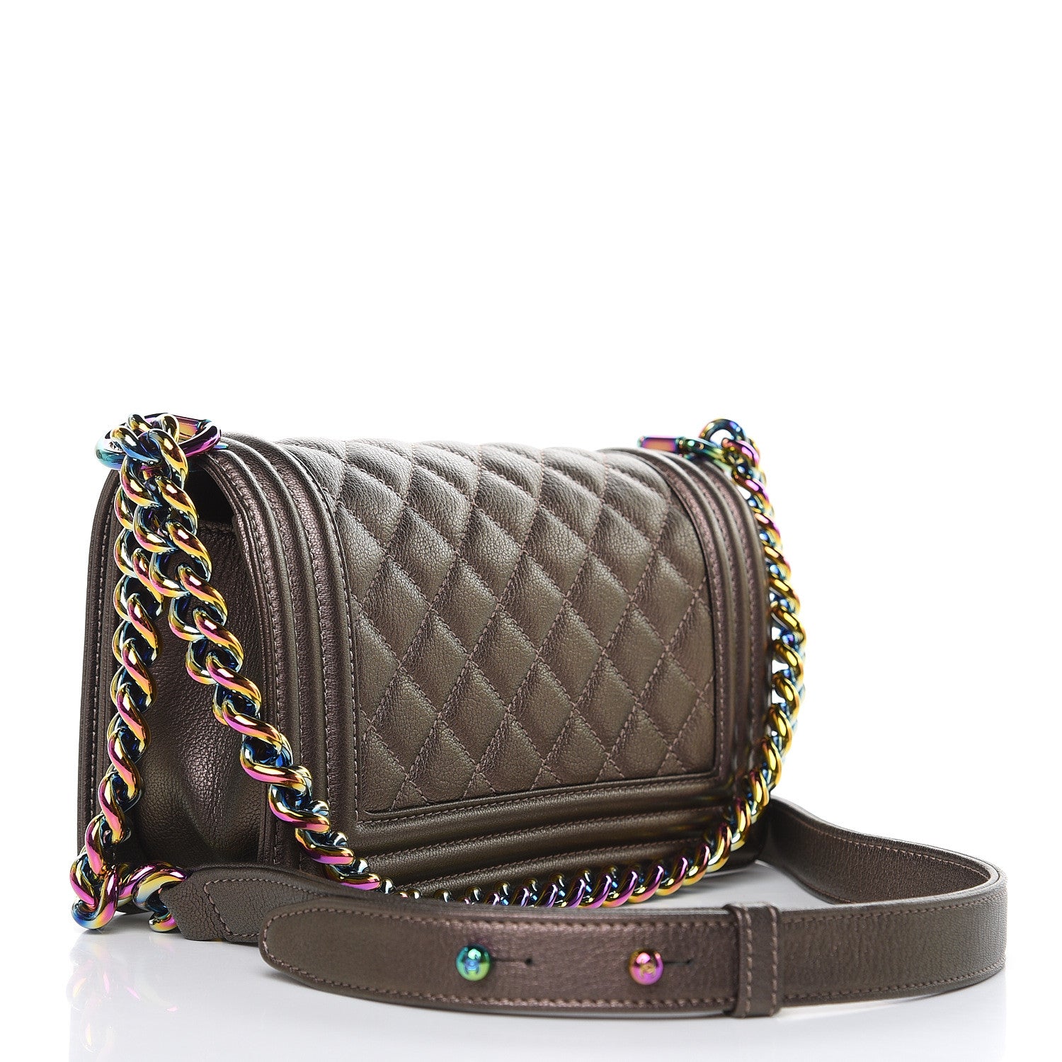 Chanel Iridescent Goatskin Quilted Small Boy Flap Dark Gold 3 of 10