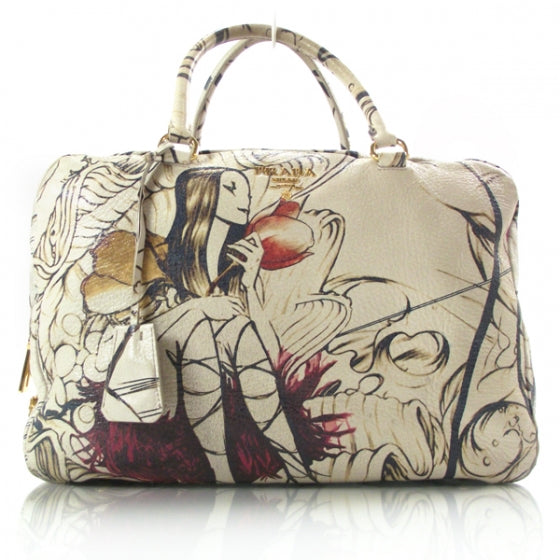 X JAMES JEAN Cervo Lux Fairy Print Large Double Handle Boston Bag Prugna