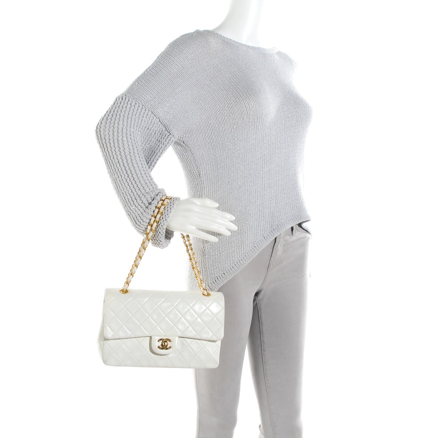 Lambskin Quilted Medium Double Flap White