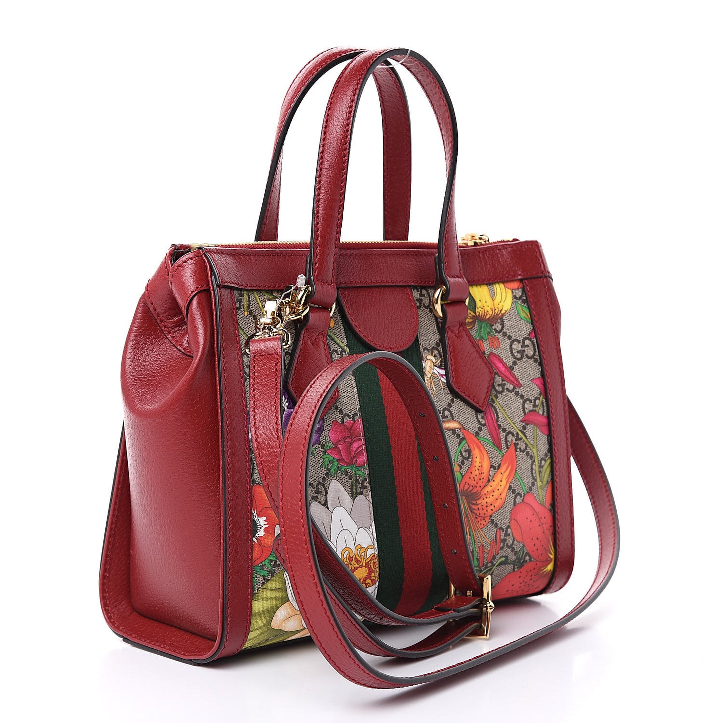 GG Supreme Monogram Flora Web Small Ophidia Tote Bag Red