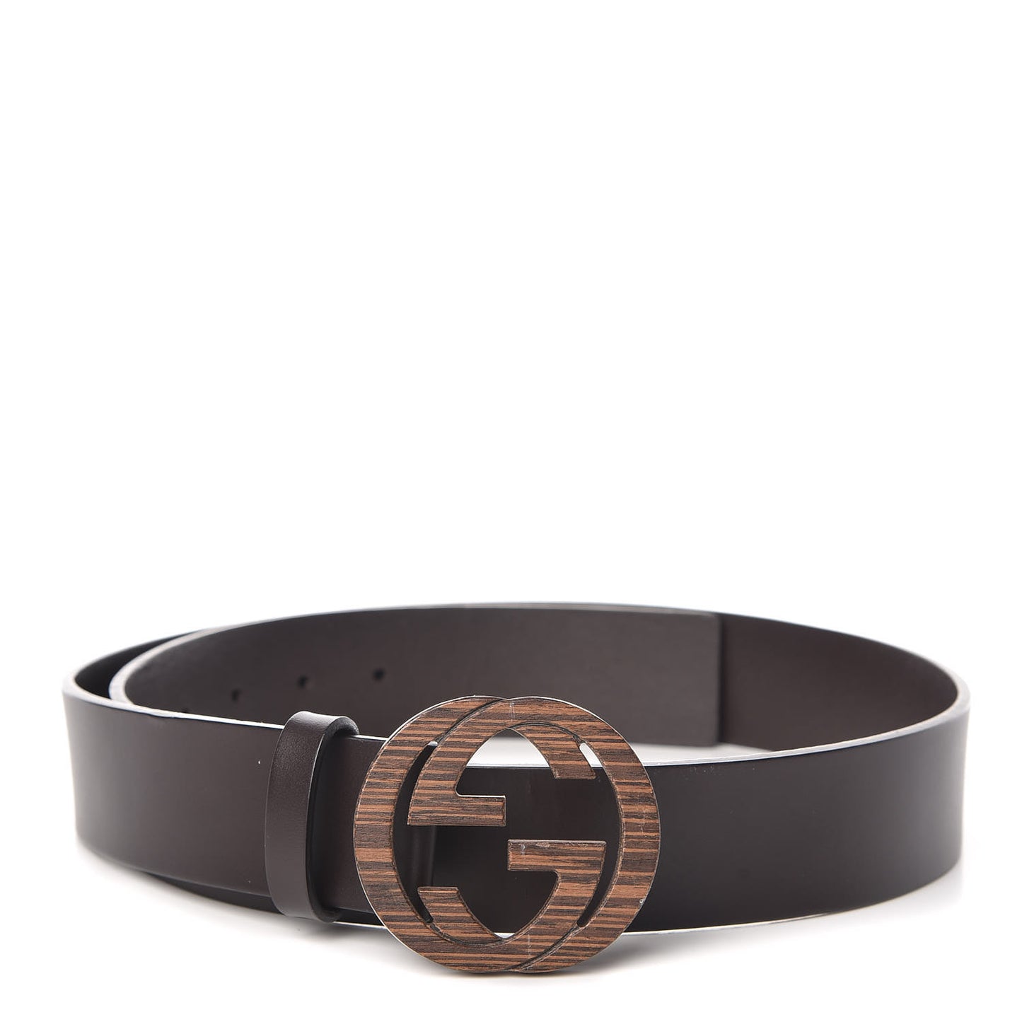 Calfskin Wood Interlocking G Belt 95 38 Brown