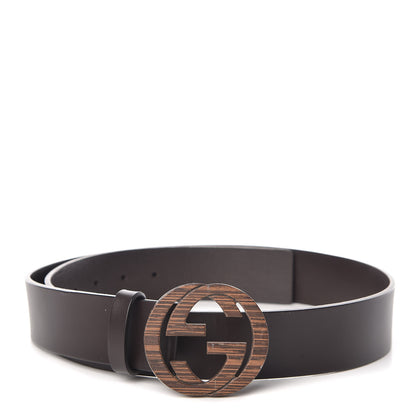 Gucci Calfskin Wood Interlocking G Belt 95 38 Brown 1 of 9