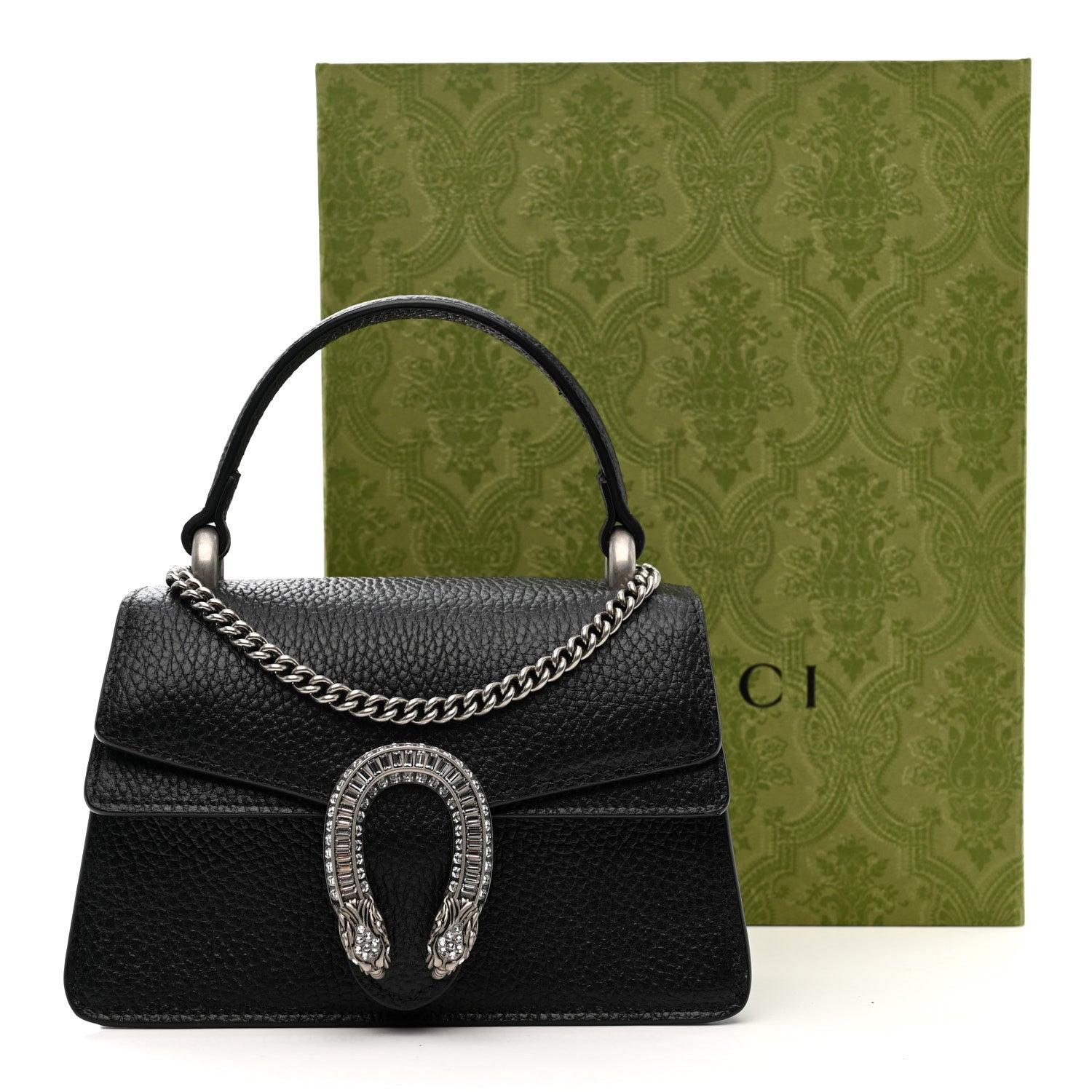 Gucci Dollar Calfskin Crystal Mini Dionysus Top Handle Bag Black