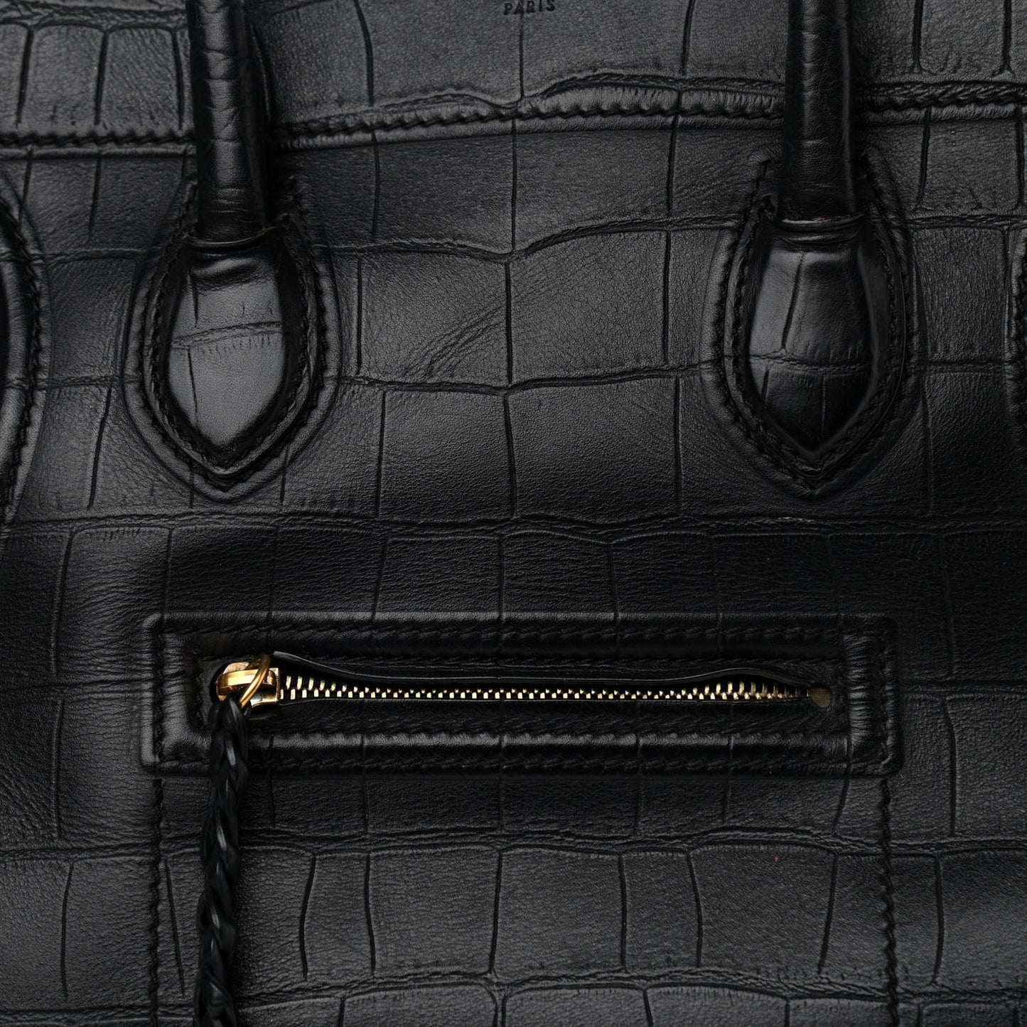 Calfskin Crocodile Embossed Medium Phantom Luggage Black