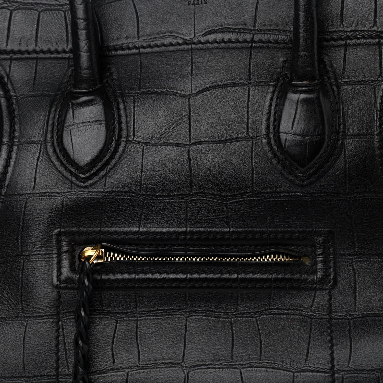 Celine Calfskin Crocodile Embossed Medium Phantom Luggage Black 9 of 15