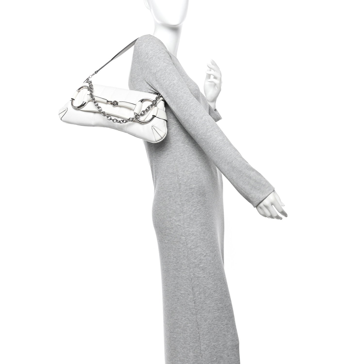 Gucci Nappa Vertical Matelasse Medium Maxi Horsebit Chain Shoulder Bag Mystic White 2 of 10