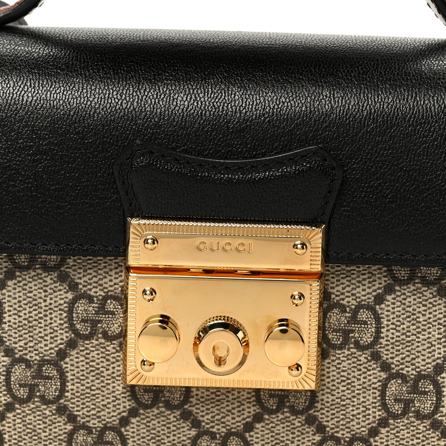 GG Supreme Monogram Calfskin Mini Padlock Top Handle Shoulder Bag Beige Black Cuir
