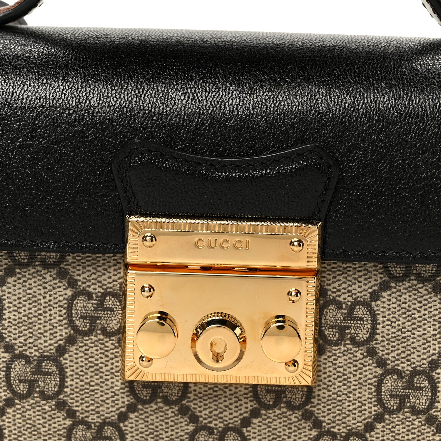 Gucci GG Supreme Monogram Calfskin Mini Padlock Top Handle Shoulder Bag Beige Black Cuir 8 of 11
