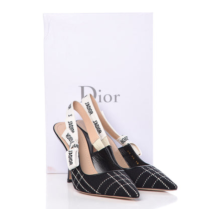 Christian Dior Fabric Ribbon Tartan Plaid J'Adoir Slingback 100mm Pumps 37.5 Black White 11 of 11