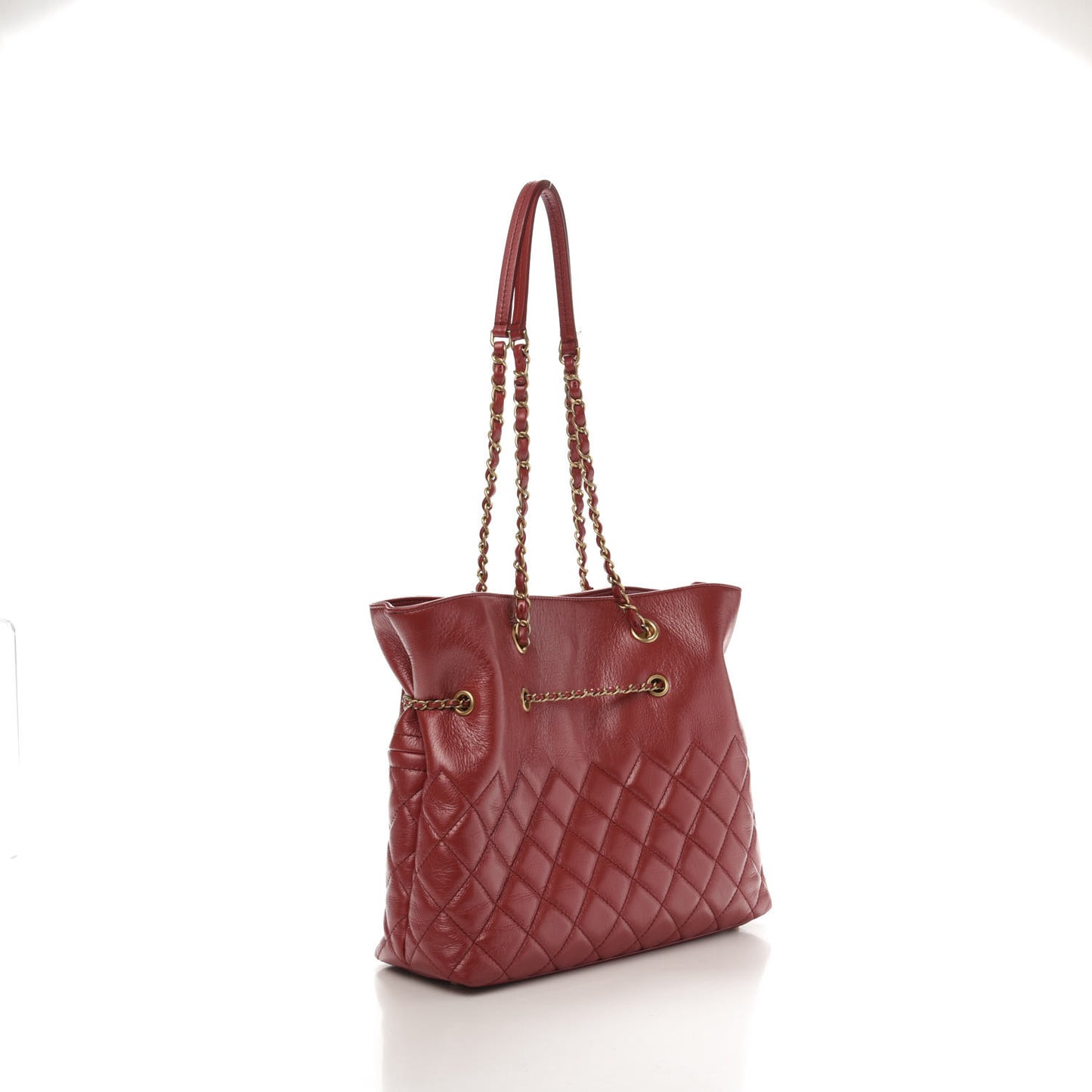 Aged Calfskin Quilted Drawstring Shopping Tote Red