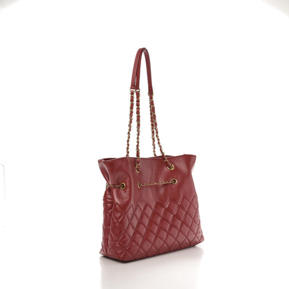 Chanel Aged Calfskin Quilted Drawstring Shopping Tote Red 3 of 12