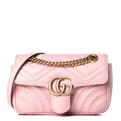 Gucci Calfskin Matelasse Mini GG Marmont Shoulder Bag Perfect Pink 1 of 9