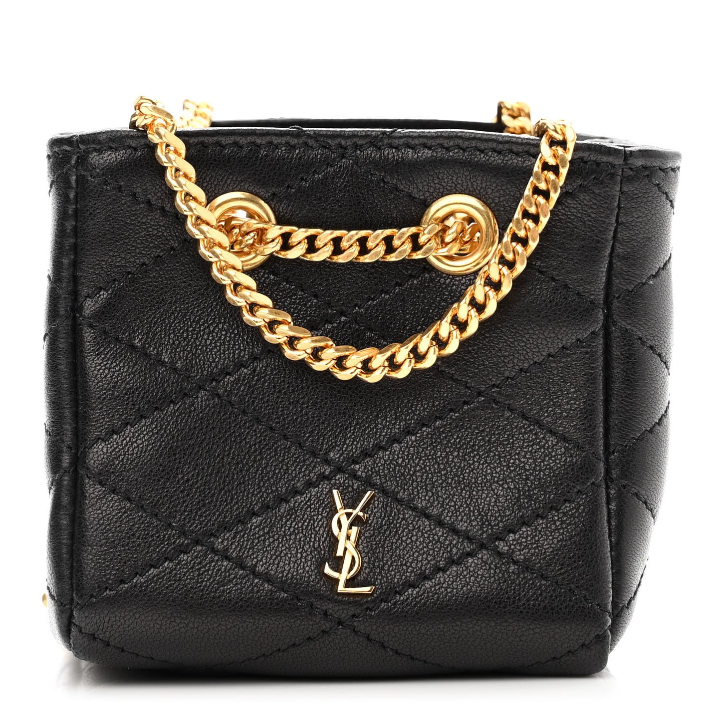 Lambskin Quilted Baby Bucket Bag Black
