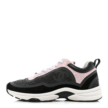 Chanel Tweed Suede Calfskin CC Sneakers 39 Gray Pink 1 of 14