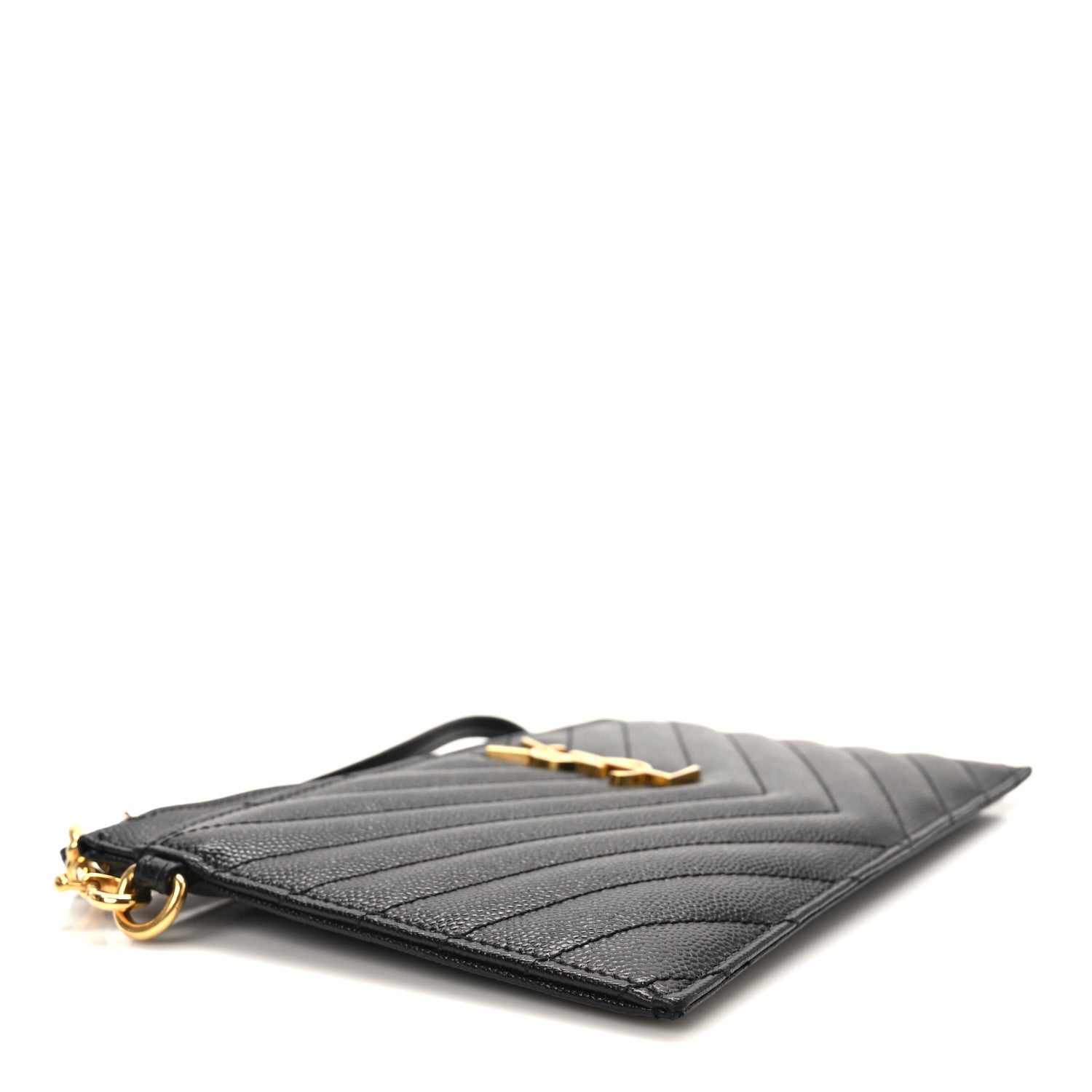 Saint Laurent Grain De Poudre Chevron Monogram Large Bill Pouch Black 4 of 11