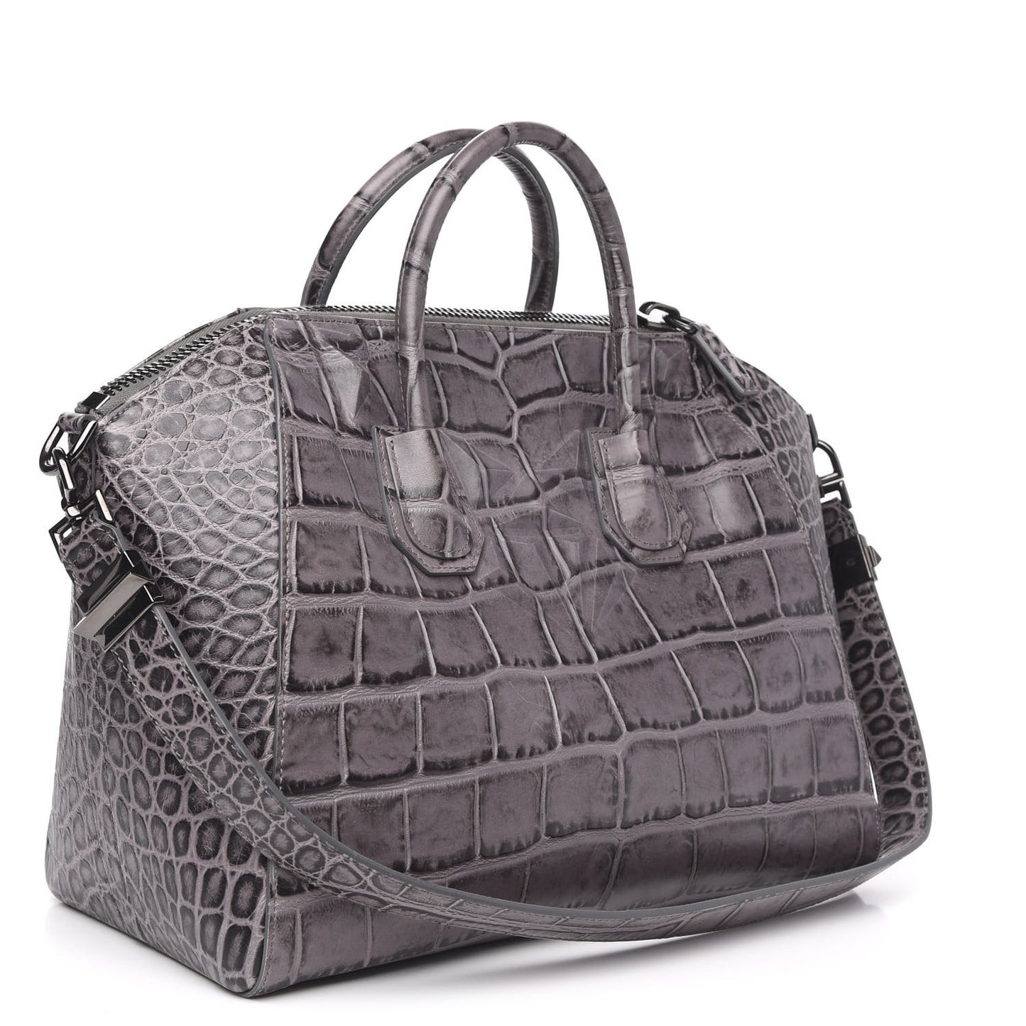 Calfskin Crocodile Embossed 3D Stud Medium Antigona Storm Grey