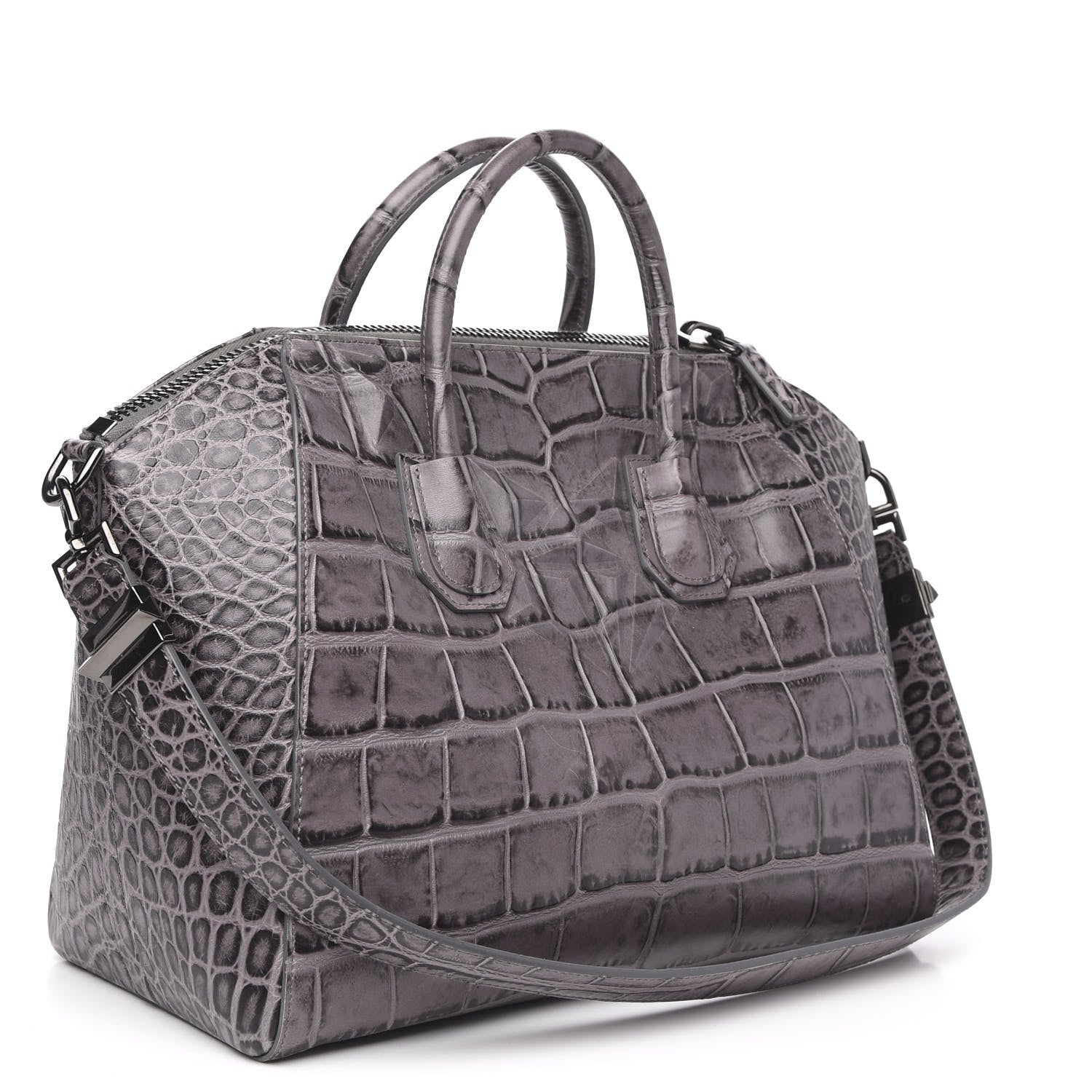 Givenchy Calfskin Crocodile Embossed 3D Stud Medium Antigona Storm Grey 3 of 12