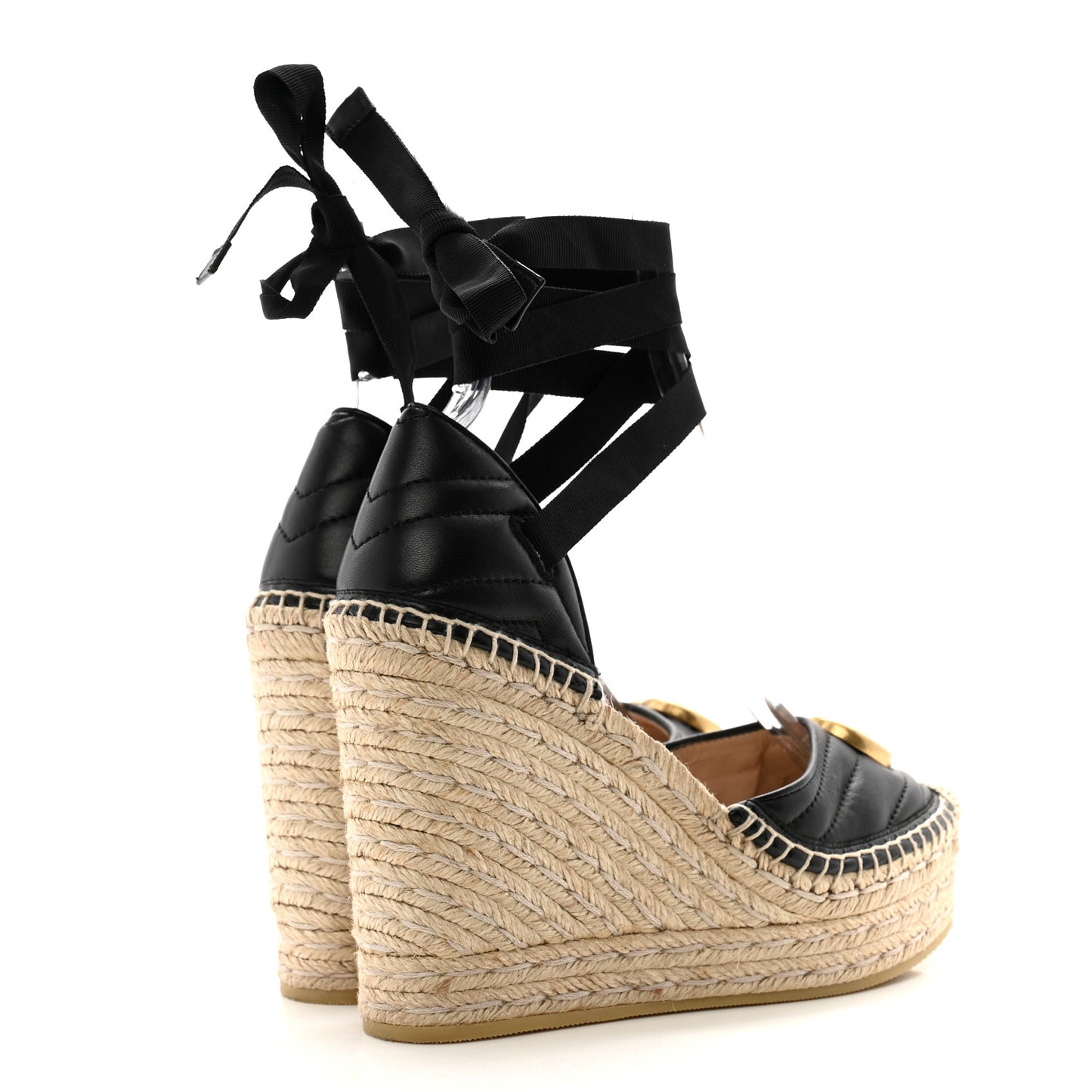 Nappa Matelasse GG Marmont Ankle Wrap Platform 35/120mm Espadrille Wedges 37.5 Black