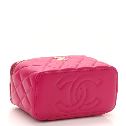 Chanel Lambskin Quilted Small Top Handle Vanity Case With Chain Dark Pink 4 of 12